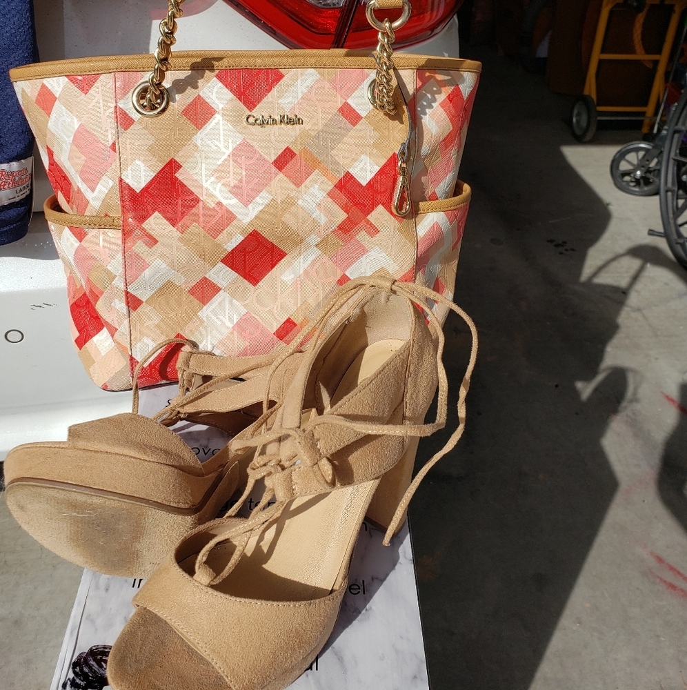 Calvin Klein purse and suede heels